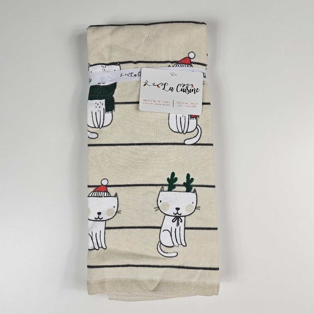 Le Cuisine Christmas‎ Cats Kitchen Towel Set NWT